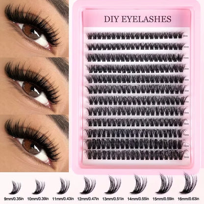 Cluster-Wimpern, 240 Stück, 40D, 9–16 mm, gemischte Längen, ultratürliches Aussehen, dünn, ultraweich, ultraleicht, wiederverwendbar für Anfänger