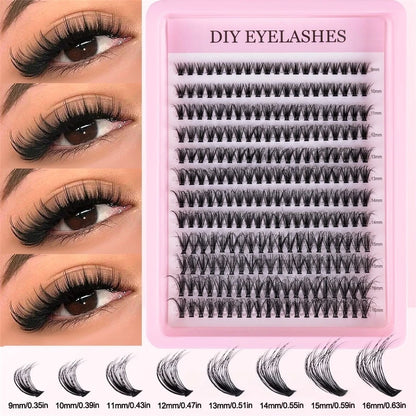Cluster-Wimpern, 240 Stück, 40D, 9–16 mm, gemischte Längen, ultratürliches Aussehen, dünn, ultraweich, ultraleicht, wiederverwendbar für Anfänger
