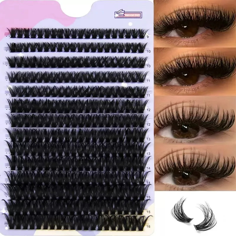 Cluster-Wimpern, 240 Stück, 40D, 9–16 mm, gemischte Längen, ultratürliches Aussehen, dünn, ultraweich, ultraleicht, wiederverwendbar für Anfänger