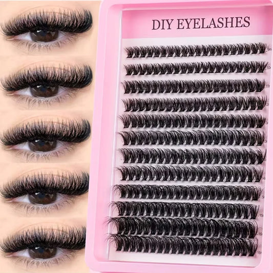 Cluster-Wimpern, 240 Stück, 40D, 9–16 mm, gemischte Längen, ultratürliches Aussehen, dünn, ultraweich, ultraleicht, wiederverwendbar für Anfänger