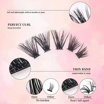Cluster-Wimpern, 240 Stück, 40D, 9–16 mm, gemischte Längen, ultratürliches Aussehen, dünn, ultraweich, ultraleicht, wiederverwendbar für Anfänger